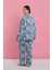 - Kadın Büyük Beden Mavi Tropikal Desenli Düğmeli Pijama Takımı 5