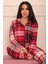 Kadın Ekose Desenli Önü Düğmeli Süet Pijama Takımı 1