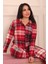 Kadın Ekose Desenli Önü Düğmeli Süet Pijama Takımı 4