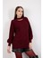 Kadın Bordo Reglan Balon Kollu Choker Yaka Simli Triko Kazak 5