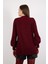 Kadın Bordo Reglan Balon Kollu Choker Yaka Simli Triko Kazak 6
