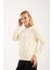 Kadın Ekru Sakal Iplik Taş ve Inci Detaylı Bisiklet Yaka Triko Kazak 3