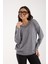 Kadın Gri Viskon Vortex Iplik Taş Detaylı Bisiklet Yaka Simli Triko Bluz 4