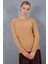Kadın Bej Sakal Iplik Boncuk Nakışlı Bisiklet Yaka Triko Kazak 2