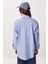Nakışlı Çizgili Oversize Poplin Gömlek LXA0008 Mavi 4
