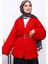 Kırmızı Kemerli Oversize Buklet Ceket 1