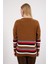 Kadın Taba Çizgili Bisiklet Yaka Şönil Kadife Triko Kazak 5