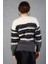 Beyaz-Füme Sakal Iplik Çizgili Bisiklet Yaka Triko Kazak 4