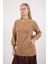Kadın Bej Reglan Balon Kollu Choker Yaka Simli Triko Kazak 1