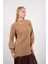 Kadın Bej Reglan Balon Kollu Choker Yaka Simli Triko Kazak 3