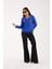 Kadın Saks Mavisi Viskon Kumaş Taş Detaylı Kontrast Sim Biyeli V Yaka Triko Bluz 8