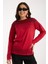 Kadın Kırmızı Viskon Kumaş Kayık Yaka Simli Triko Bluz 1