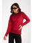 Kadın Kırmızı Viskon Kumaş Kayık Yaka Simli Triko Bluz 4