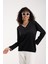 Kadın Siyah Viskon Kumaş Taş Detaylı Kontrast Sim Biyeli V Yaka Triko Bluz 4
