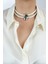 Çift Sıralı Cam Inci Büyük Kristal Taşlı Choker Kolye 1