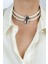 Çift Sıralı Cam Inci Büyük Kristal Taşlı Choker Kolye 2