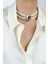 Çift Sıralı Cam Inci Büyük Kristal Taşlı Choker Kolye 3