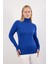 Kadın Saks Mavisi Çıtçıtlı Kollu Balıkçı Yaka Triko Bluz 1
