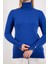 Kadın Saks Mavisi Çıtçıtlı Kollu Balıkçı Yaka Triko Bluz 6