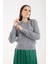 Kadın Gri Sakal Iplik Taş Detaylı Bisiklet Yaka Triko Kazak 2