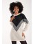 Kadın Ekru Simli Sakal Iplik Renk Bloklu Bisiklet Yaka Triko Kazak 5