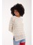 Kadın Ekru Simli Sakal Iplik Yan Yırtmaçlı Bisiklet Yaka Triko Kazak 1