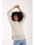 Kadın Ekru Simli Sakal Iplik Yan Yırtmaçlı Bisiklet Yaka Triko Kazak 3