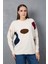 Kadın Beyaz Şönil Kadife Renk Bloklu Bisiklet Yaka Triko Kazak 2