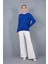 Kadın Saks Mavisi Çıtçıtlı Kollu Bisiklet Yaka Triko Bluz 7