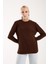 Kadın Acı Kahve Selanik Örgü Bisiklet Yaka Simli Triko Kazak 1