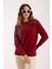 Kadın Bordo Sakal Iplik Boncuk Nakışlı Bisiklet Yaka Triko Bluz 2