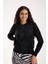 Kadın Siyah Sakal Iplik Taş Detaylı Bisiklet Yaka Triko Kazak 1