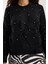 Kadın Siyah Sakal Iplik Taş Detaylı Bisiklet Yaka Triko Kazak 3