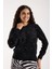 Kadın Siyah Sakal Iplik Taş Detaylı Bisiklet Yaka Triko Kazak 4