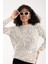 Kadın Ekru Simli Sakal Iplik Yan Yırtmaçlı Bisiklet Yaka Triko Kazak 4