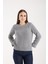 Kadın Gri Reglan Kol ve Tek Düğmeli Manşetler Bisiklet Yaka Simli Triko Kazak 2