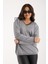 Kadın Gri Elit Viskon Kumaş Kontrast Sim Biyeli V Yaka Triko Bluz 2