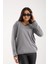 Kadın Gri Elit Viskon Kumaş Kontrast Sim Biyeli V Yaka Triko Bluz 4