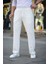 Erkek Cizgili Dokuma Krep Jogger Buggy Pantalon Rahat Kalıp - Beyaz 3