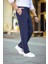 Erkek Cizgili Dokuma Krep Jogger Buggy Pantalon Rahat Kalıp - Lacivert 3