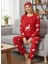 Kadın Kırmızı Göz Bantlı Polar Pijama Takımı - Yılbaşı Temalı 1