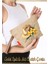 Gold Işıltılı Jüt Clutch Çanta Çiçekli Şapka 1 Adet 2