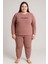 Kadın 13212 Büyük Beden Kadife Pijama Takımı Pudra 1