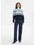 Bisiklet Yaka Relaxed Jakarlı Ekru - Lacivert Kazak Kadın J5WL-KZK7050 2