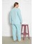 %100 Pamuklu Uzun Kollu Boydan Düğmeli Büyük Beden Kadın Pijama Takımı 206 4
