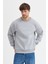 Gri Bisiklet Yaka Erkek Oversize Sweatshirt Pamuklu Basic 3 Iplik Şardonlu 3