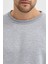 Gri Bisiklet Yaka Erkek Oversize Sweatshirt Pamuklu Basic 3 Iplik Şardonlu 5