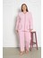 %100 Pamuklu Uzun Kollu Boydan Düğmeli Büyük Beden Kadın Pijama Takımı 206 3