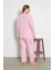 %100 Pamuklu Uzun Kollu Boydan Düğmeli Büyük Beden Kadın Pijama Takımı 206 4