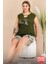Lady Büyük Beden Desenli Yeşil Kolsuz Ip Yaka Baskılı Şortlu Pijama Takımı 1